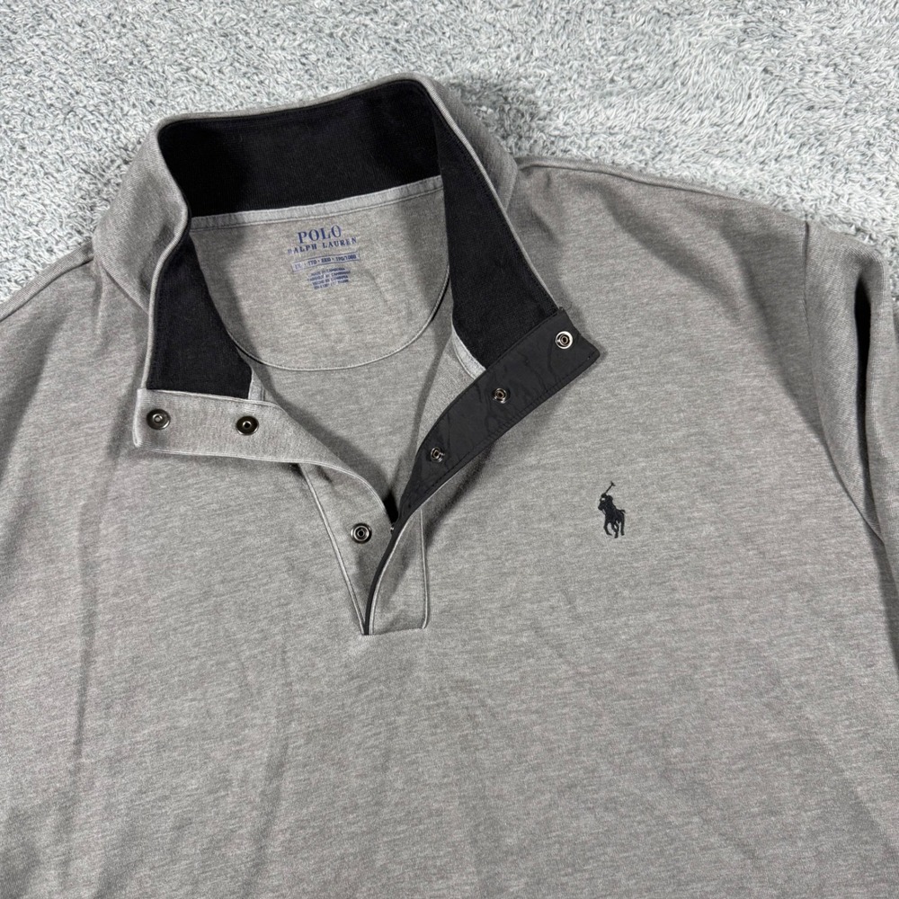 Polo Ralph Lauren Pullover Mens XXL Gray Snap Neck Long Sleeve Sweatshirt